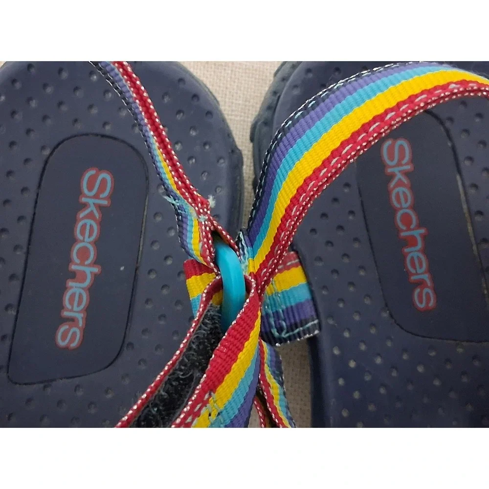 Skechers Kids Rainbow Striped Sport Sandals Navy Blue Strappy Adjustable